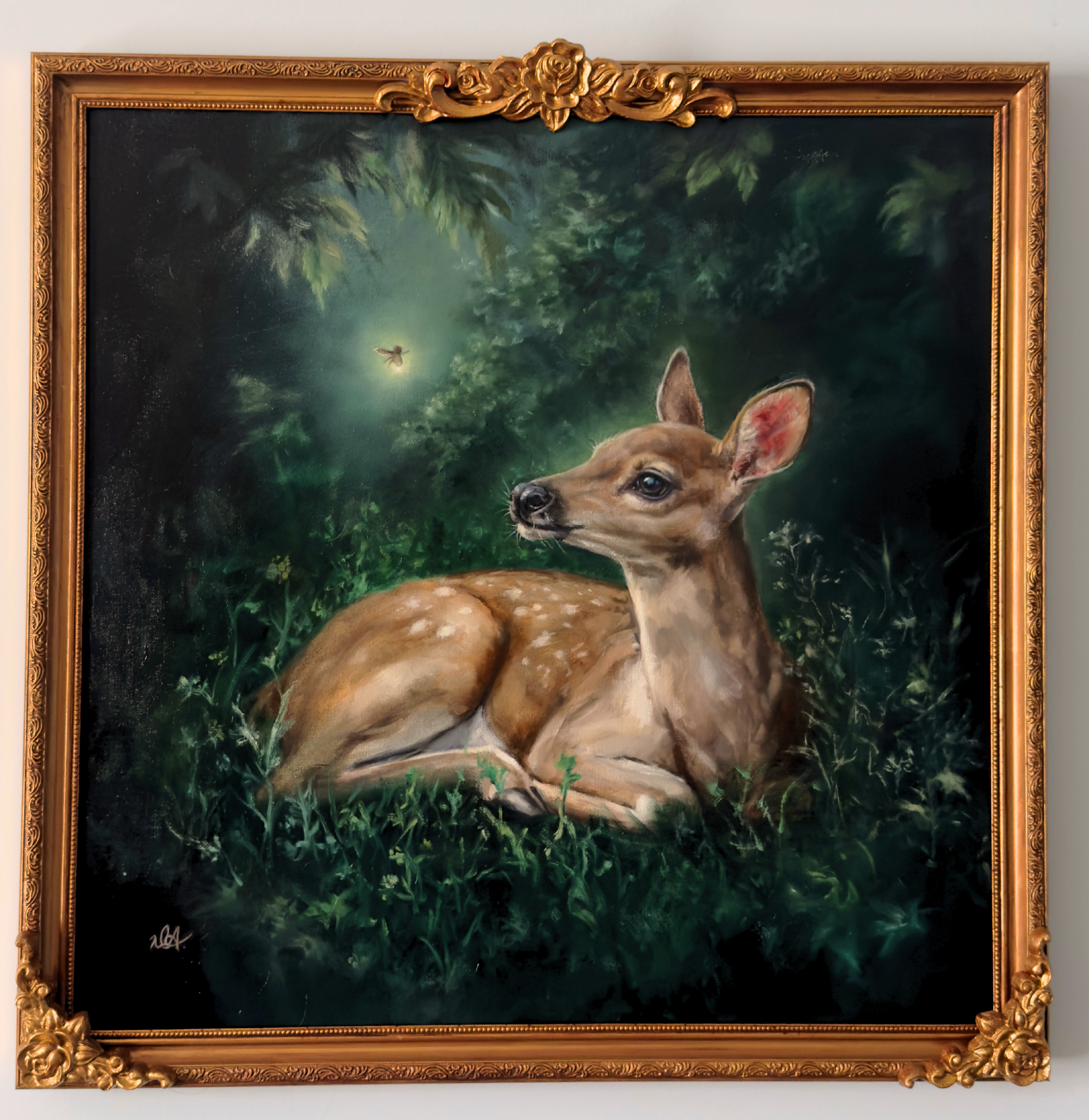 "Fawnlight" 20x20 in - Framed Original Oil Painting