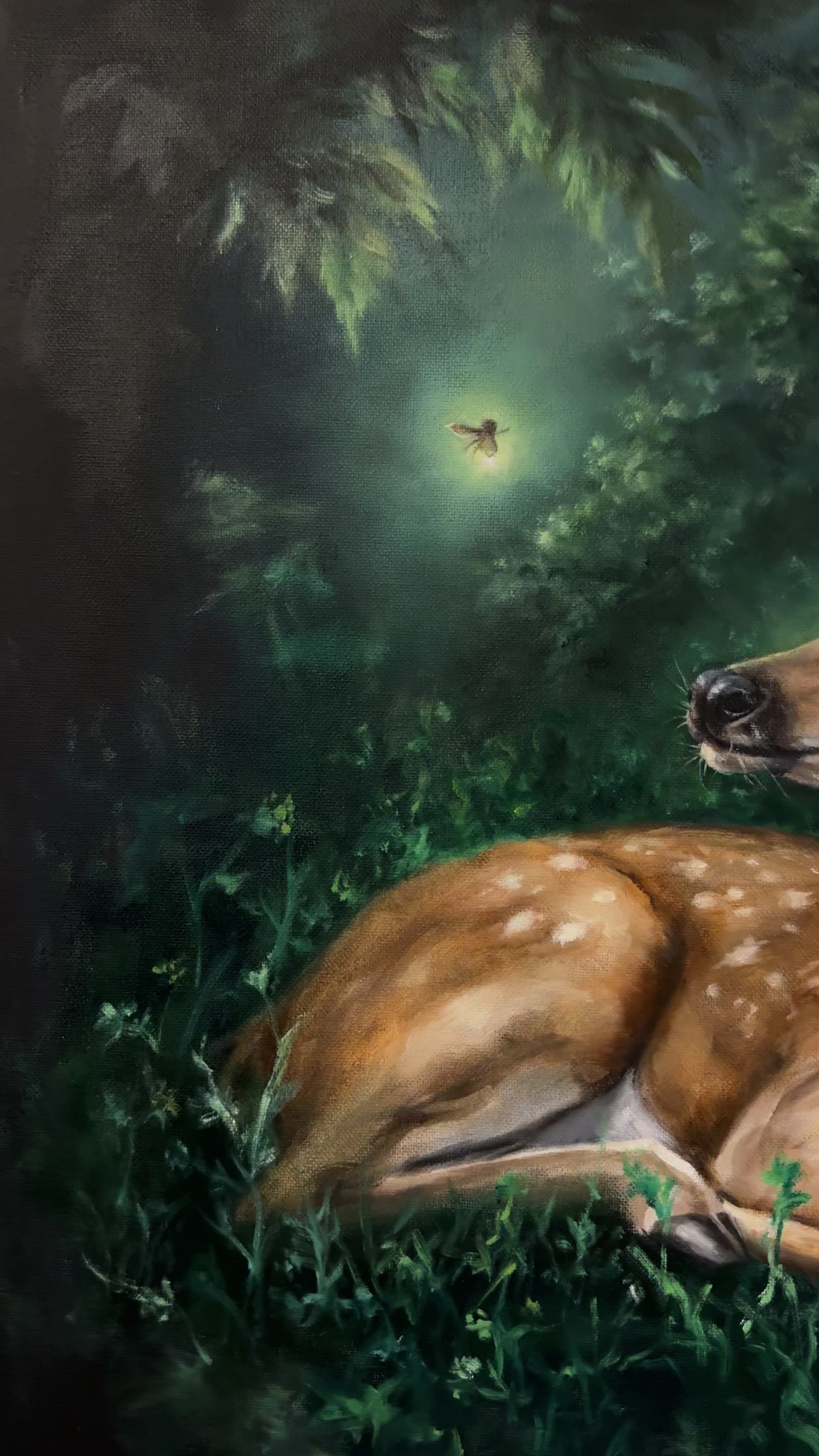 "Fawnlight" 20x20 in - Framed Original Oil Painting